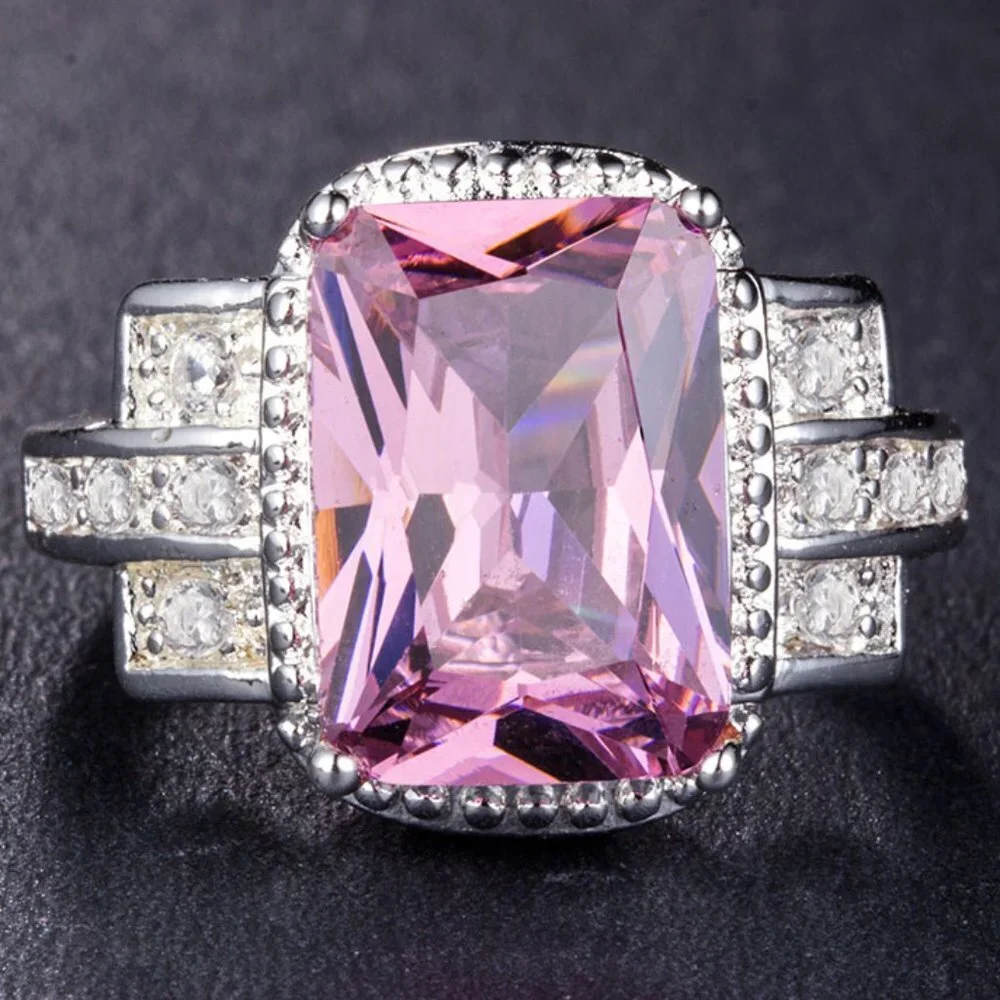 ❤️925 Silver Plated Lovely Pink Square CZ Wedding Ring, GPMB1467